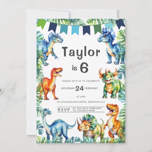 Dinosaurus 6e verjaardag kaart (Voorkant)