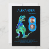 Dinosaurus 8e Verjaardag Party Custom foto Kaart (Voorkant)