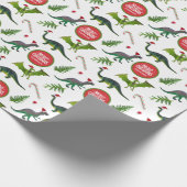 Dinosaurus Aangepaste Naam Kerstmis Cadeaupapier (Hoek)