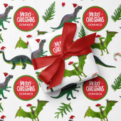 Dinosaurus Aangepaste Naam Kerstmis Cadeaupapier