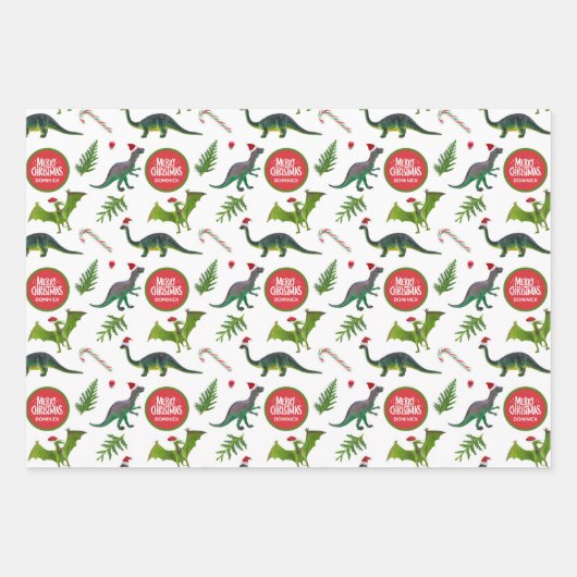 Dinosaurus Aangepaste Naam Kerstmis Inpakpapier Vel (Voorkant 2)