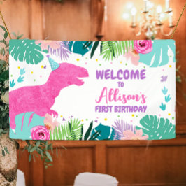 Dinosaurus Achtergrond T-Rex Roze Dino Meisje Verj Spandoek