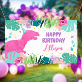 Dinosaurus Achtergrond T-Rex Roze Dino Meisje Verj Spandoek