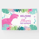 Dinosaurus Achtergrond T-Rex Roze Dino Meisje Verj Spandoek (Horizontaal)
