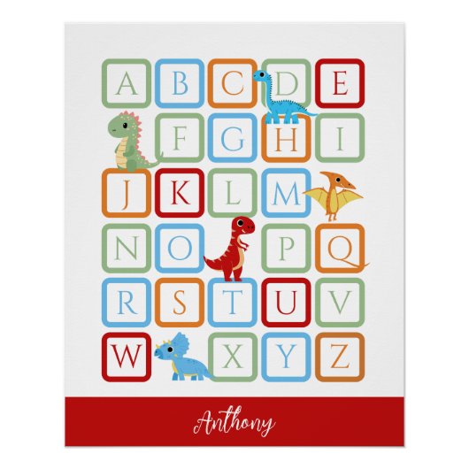 Dinosaurus Alfabet rode monogram  Perfect Poster (Voorkant)