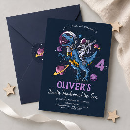 Dinosaurus Astronaut 4e Verjaardag Kaart