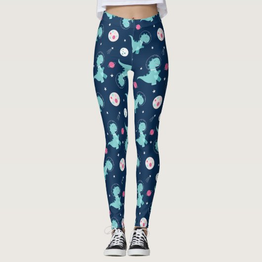 Dinosaurus-astronautenpatroon Leggings (Voorkant)