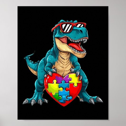 Dinosaurus Autisme Bewustzijn Puzzel Stukken Jonge Poster (Voorkant)