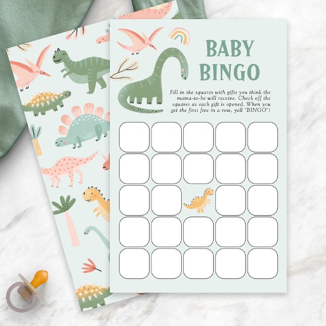 Dinosaurus Baby Bingo Spel (Green Dinosaur Theme Baby Shower Bingo Game Card by Painted Paperie
)
