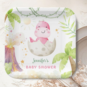 Dinosaurus Baby Borrel Cute Dino Meisje Papieren Bordje