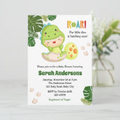 Dinosaurus Baby Douche Uitnodigingen ROAR Schattig (Staand voorkant)