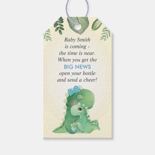 Dinosaurus Baby Jongen Douche Sprinkle Fles Favor Cadeaulabel (Voorkant)