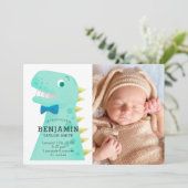 Dinosaurus Baby Jongen Foto Geboorte Aankondiging (Staand voorkant)