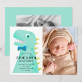 Dinosaurus Baby Jongen Foto Geboorte Aankondiging (Voorkant / Achterkant)