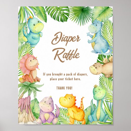 Dinosaurus Baby Luier Raffle Poster (Voorkant)
