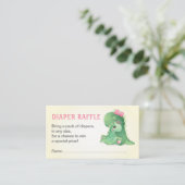 Dinosaurus Baby Meisje Douche Luier Raffle Ticket Informatiekaartje (Staand voorkant)