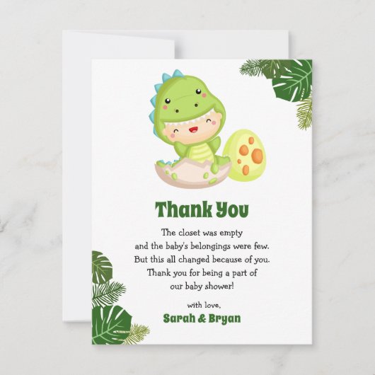 Dinosaurus Baby shower bedankkaarten Schattige Bedankkaart (Voorkant)