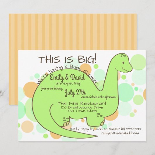 Dinosaurus Baby Shower Brontosaurus Kaart (Voorkant / Achterkant)