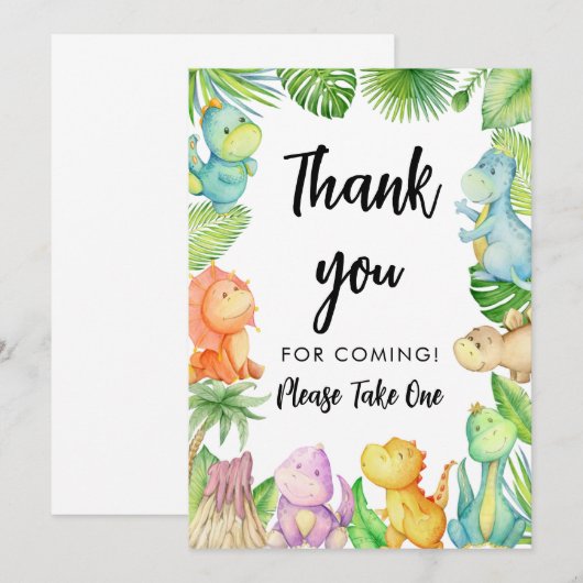 Dinosaurus Baby shower Dank u Kaart (Voorkant / Achterkant)