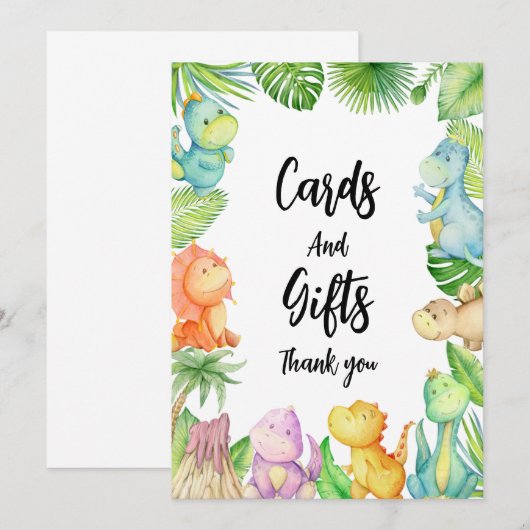 Dinosaurus Baby shower Dank u Kaart (Voorkant / Achterkant)
