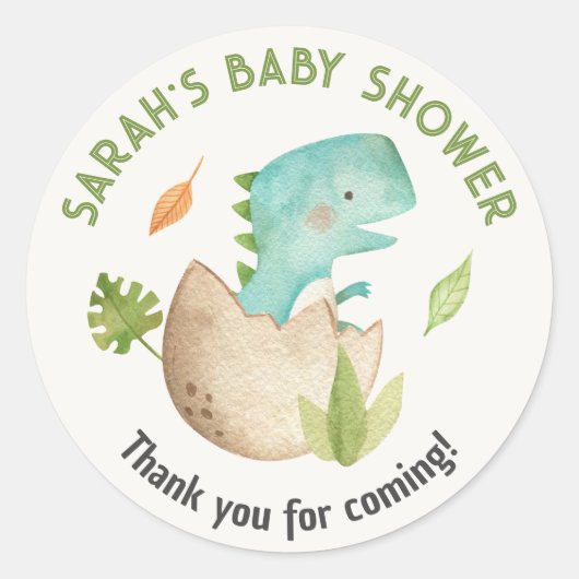 Dinosaurus Baby shower Favor Stickers Waterverf (Voorkant)