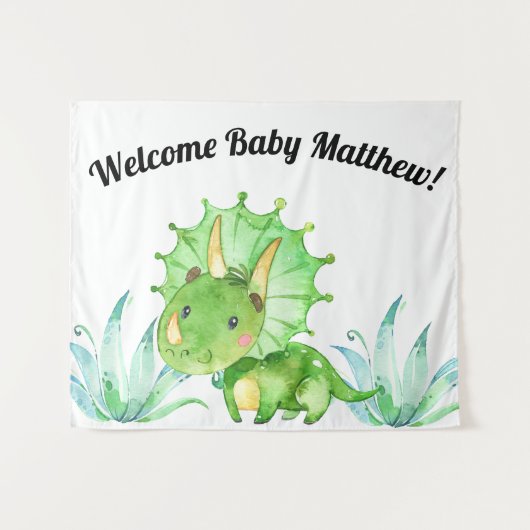 Dinosaurus Baby Shower Jongen Achtergrond Wandkleed (Voorkant (horizontaal))