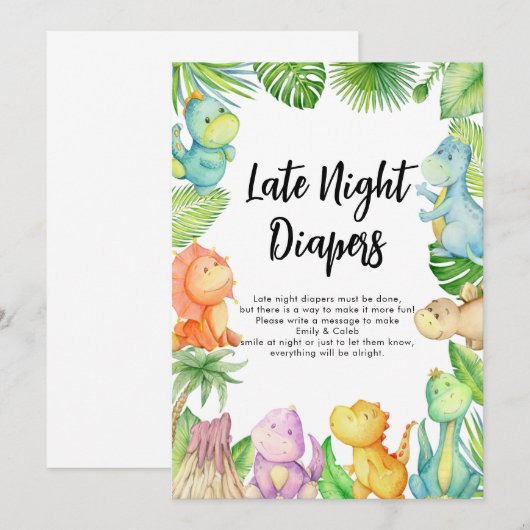 Dinosaurus Baby shower Late Night Luiers Kaart (Voorkant / Achterkant)