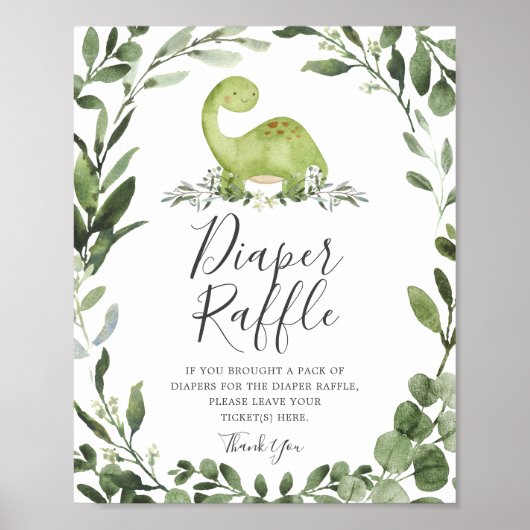 Dinosaurus Baby Shower Luier Raffle Bord Poster (Voorkant)