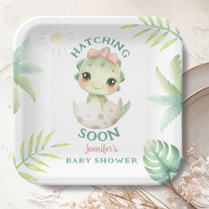 Dinosaurus Baby Shower Meisje Papier Papieren Bordje