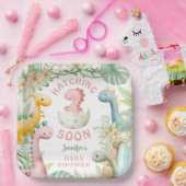 Dinosaurus Baby Shower Meisje Roze Dino Papieren Bordje (Feest)