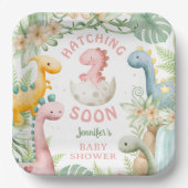 Dinosaurus Baby Shower Meisje Roze Dino Papieren Bordje (Voorkant)