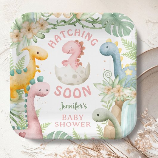 Dinosaurus Baby Shower Meisje Roze Dino Papieren Bordje