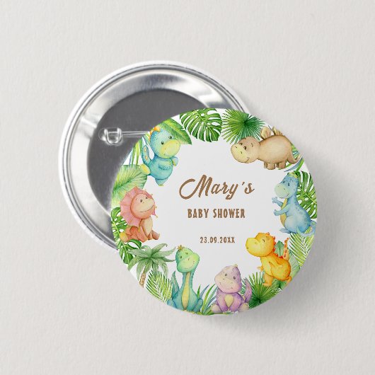Dinosaurus Baby Shower Ronde Button 5,7 Cm (Voorkant /achterkant)