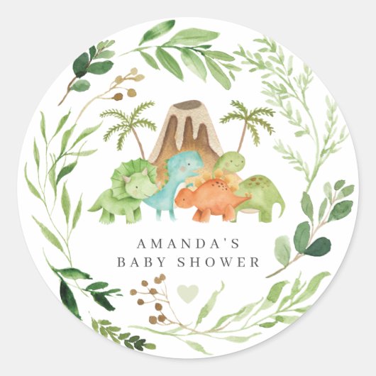 Dinosaurus Baby Shower Ronde Sticker (Voorkant)