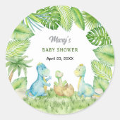 Dinosaurus Baby Shower Ronde Sticker (Voorkant)