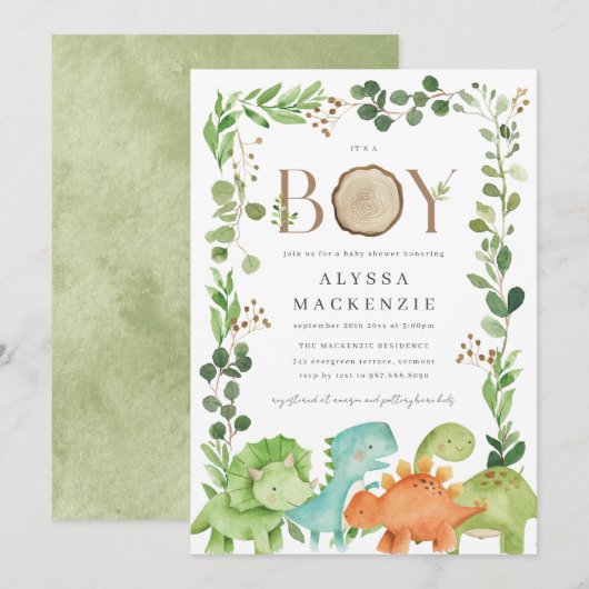 Dinosaurus Baby Shower Uitnodiging (Voorkant / Achterkant)