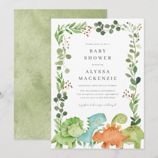 Dinosaurus Baby Shower Uitnodiging (Voorkant / Achterkant)