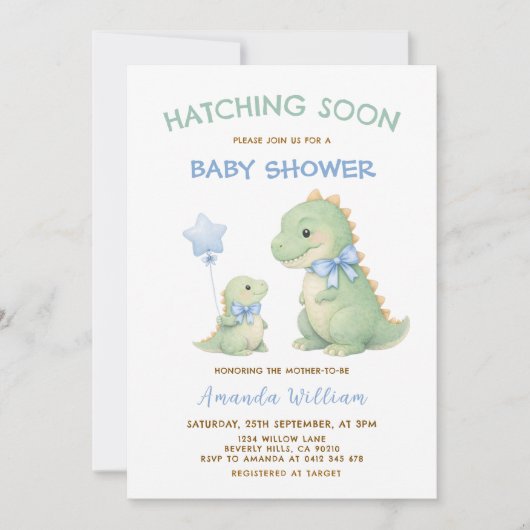 Dinosaurus baby shower uitnodiging Komt Eerder Uit (Voorkant)