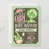Dinosaurus Baby shower Uitnodiging Meisje, Groen & (Voorkant)