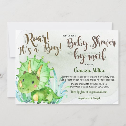 Dinosaurus Baby Shower uitnodiging per post (Voorkant)