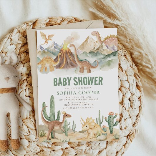 Dinosaurus Baby shower van de moderne Waterverf Kaart