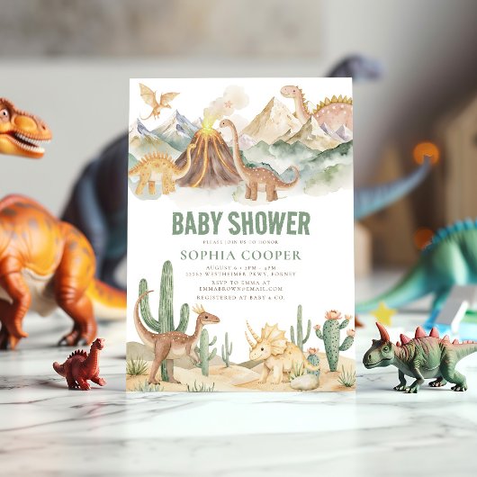Dinosaurus Baby shower van de moderne Waterverf Kaart