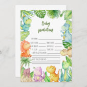 Dinosaurus Baby shower voorspellingen Kaart (Voorkant / Achterkant)