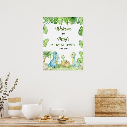 Dinosaurus Baby shower Welkom Poster (Keuken)