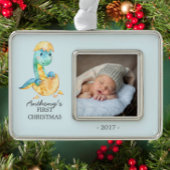Dinosaurus Baby's 1e Kerstmis Foto Ornament
