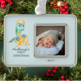 Dinosaurus Baby's 1e Kerstmis Foto Ornament