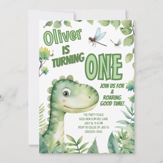 Dinosaurus Baby's 1e verjaardag brullende goede ti Kaart (Voorkant)