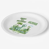 Dinosaurus baby's eerste verjaardag papieren bordje (Gekanteld)