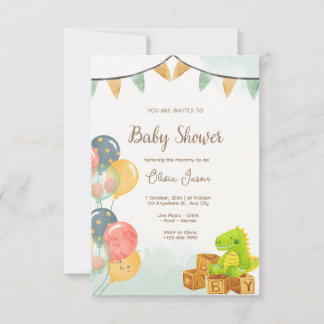 Dinosaurus babyshower uitnodiging | Groen & Geel