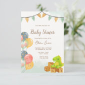 Dinosaurus babyshower uitnodiging | Groen & Geel (Staand voorkant)